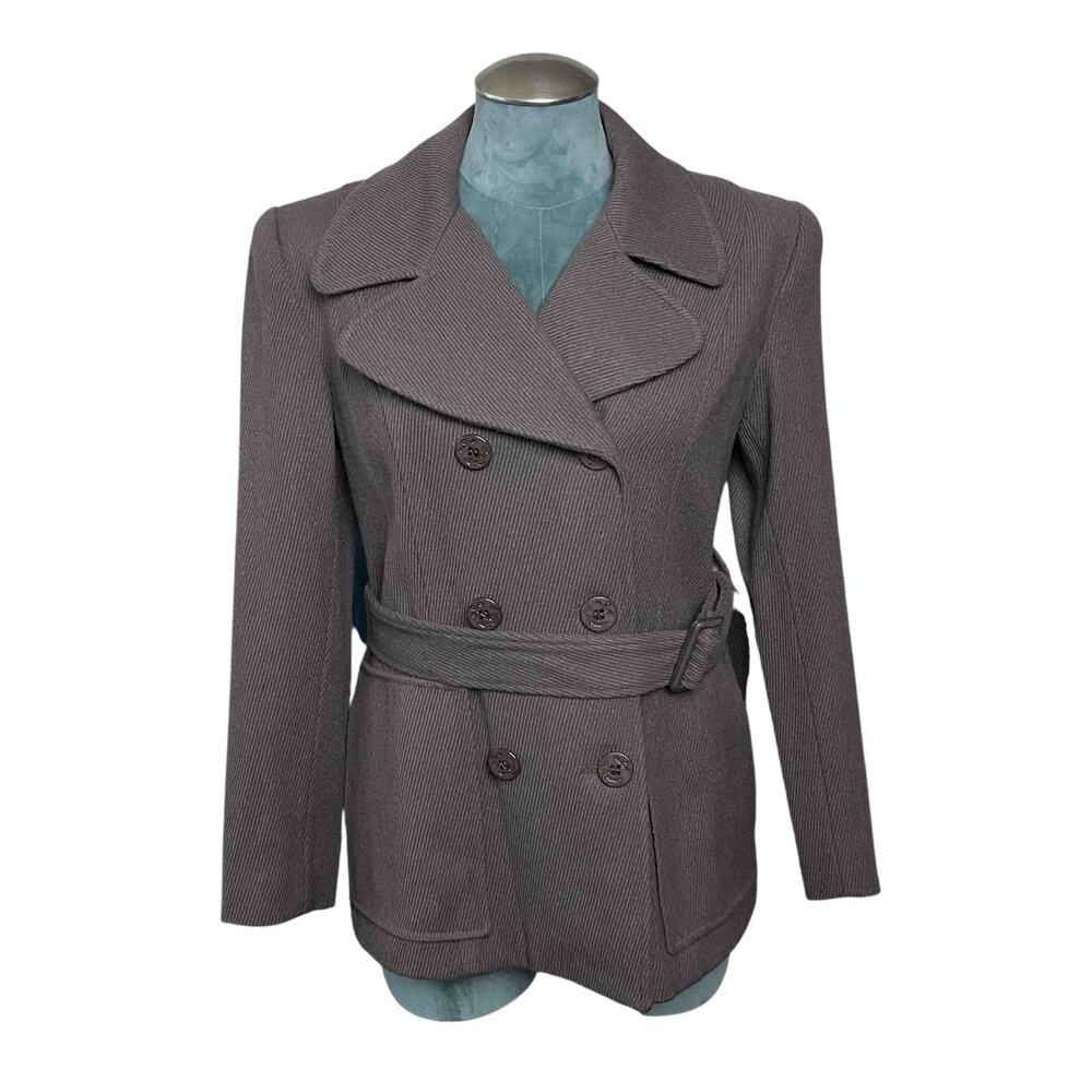 Jonathan Michael Belted Pea Coat Sz 6 Gray Double Breasted Long Sleeve Classic